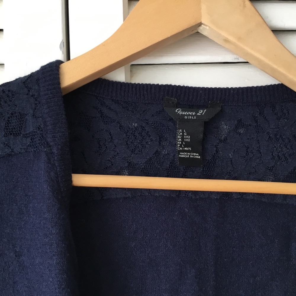 Forever 21 Girls Knit Cardigan with Lace - Picture 2 of 5